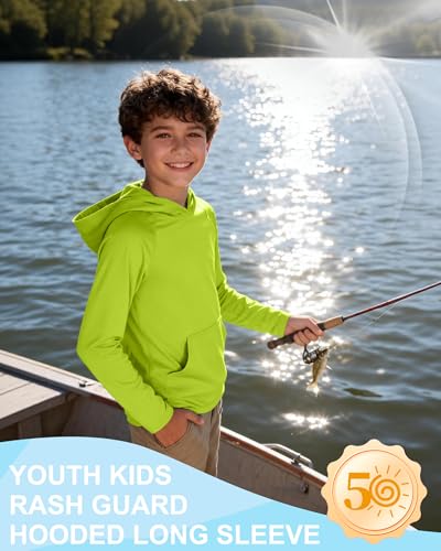 Image of Boys Rash Guard Hoodie UPF 50+ Long Sleeve Sun Protection Swim Shirt
