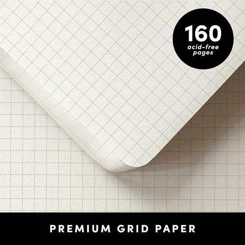 Image of PAPERAGE Graph Paper Journal Notebook, (Black), 160 Pages, Medium 5.6 in x 8 in - 100 GSM Thick Paper - Hardcover Grid Notebook for Work or School