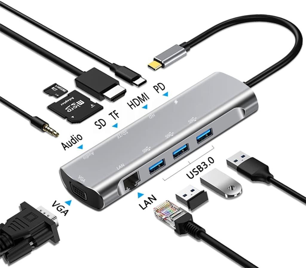 Type C to -Compatible 4K 30Hz RJ45 3.0 Adapter Type C HUB Dock for Pro Air Laptop Splitter(D)