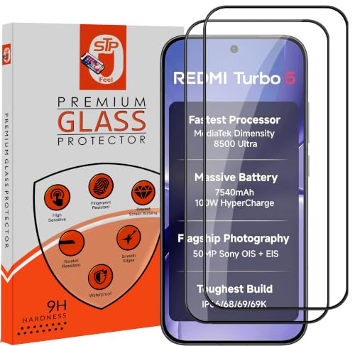 Image of STP FEEL Premium Tempered Glass Screen Protector Guard Compatible For Redmi Turbo 5 5G (6.59 Inch, Pack of 2) | Edge to Edge Coverage With Easy to installation kit for Smartphone