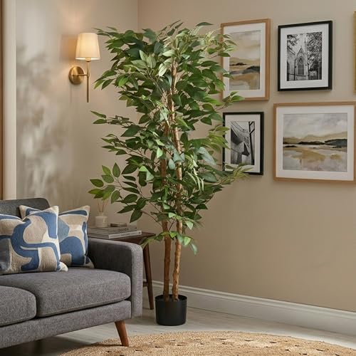 Well Home Planta Artificial Decorativa Grande Realista para Interiores: Ficus Artificial de 160cm con Maceta