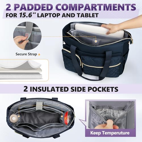 Image of SDYSM Teacher Tote Bag 15.6 inch Laptop Bag Work Bags for Women Nurse Tote Professional Computer Messenger Shoulder Bags Laptop Briefcase for Office, College, Nursing, Dark Blue