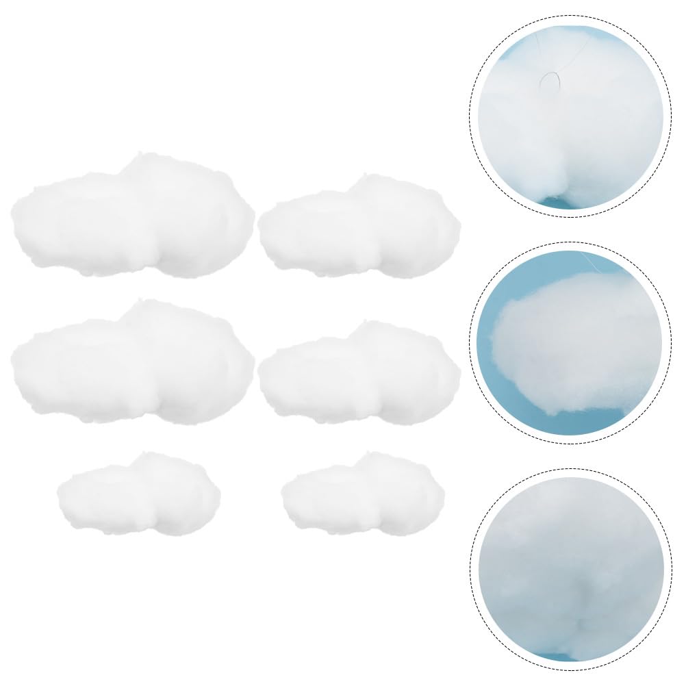 HOMSFOU Decoraciones de nubes artificiales para techo, 6 piezas, decoración suspendida de algodón simulado, para habitación infantil, guardería y fiesta tamaño 5,91 pulgadas