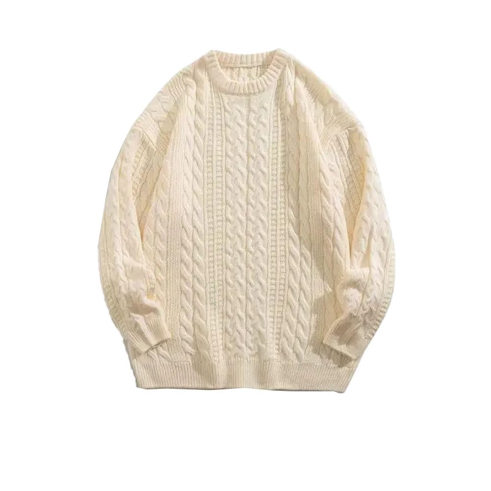 2024 zimowa bluza z dzianiny z okrągłym dekoltem moda męska luźny jednolity kolor sweter dzianinowy top morelowy B037 M #M, Morela B037, M