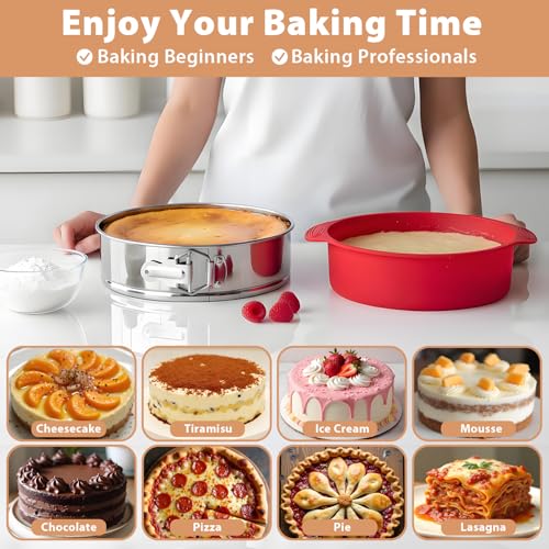 Stainless Steel Springform Pan 9 Inch Nonstick, Leakproof Spring Form Pan for Cheesecake, Cheesecake Pan with Protector, Cheese Cake Pans for Baking, 9 Inch Springform Pan with 50Pcs Parchment Paper - image 7