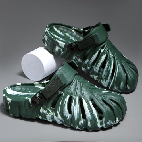 Image of Monstera Slippers, Variegated Monstera Shoes, Non-Slip Soft Lightweight Bathroom Slides Unisex