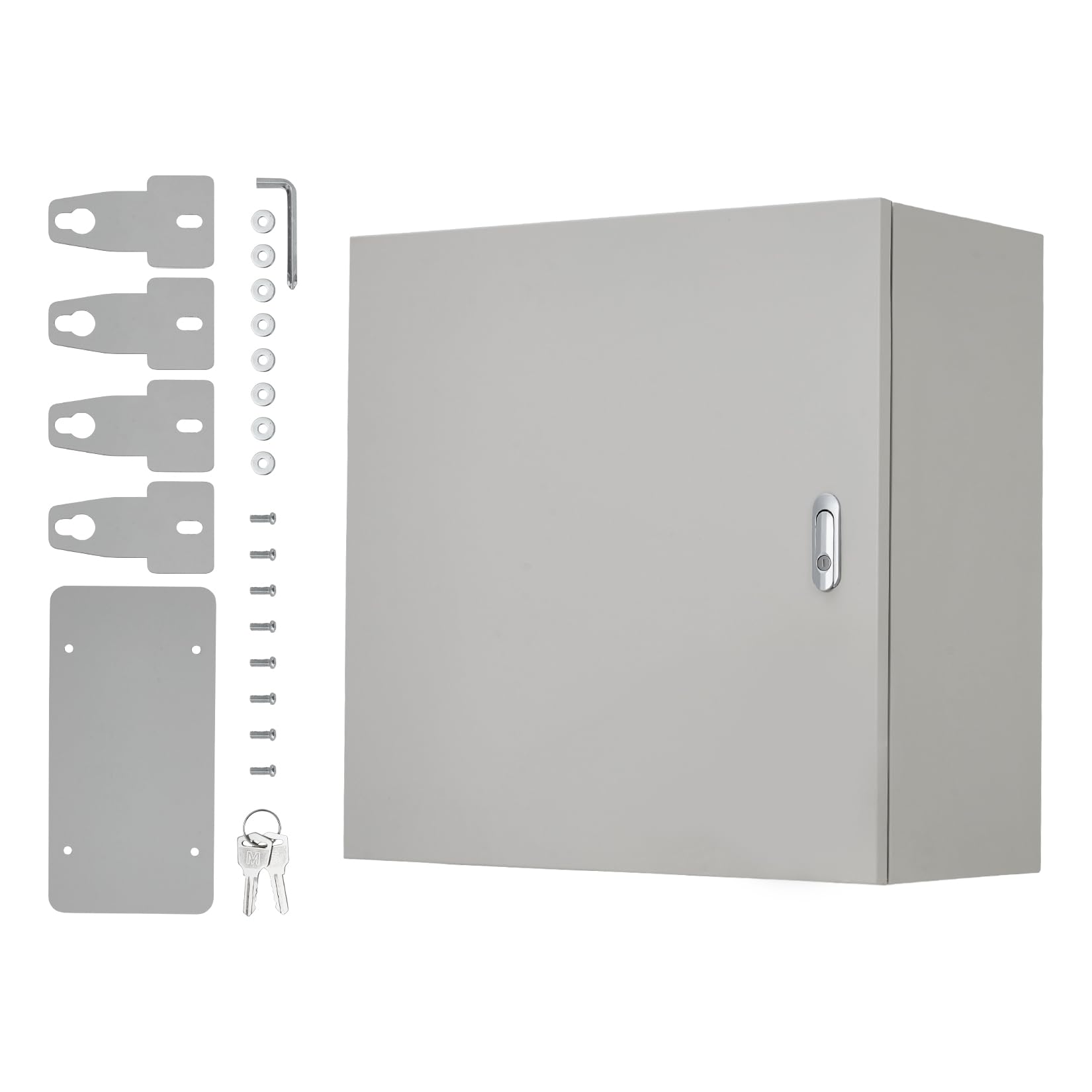 Scatola Elettrica da Esterno 16x16x8" in Acciaio - NEMA 4X/IP66 - Impermeabile Antipolvere - Armadietto Metallico con Serratura, Piastra e 2 Chiavi - Interno/Esterno - Grigio-bianco (Suzhou)