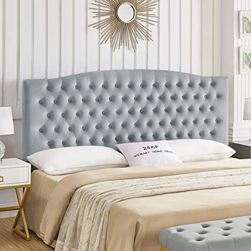 Photo 1 of 24KF Velvet Upholstered Tufted Button King Headboard and Comfortable Fashional Padded King/California King Size headboard- Gray
