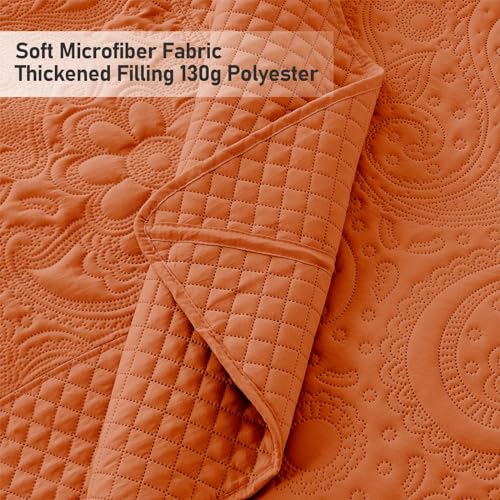 Image of Qucover Alaska King Bedspread 132x 120, Burnt Orange Oversized King Bedspread, 3 Piece Soft Microfiber Lightweight Oversized King Quilts Extra Width, Quilting Paisley Pattern, Orange