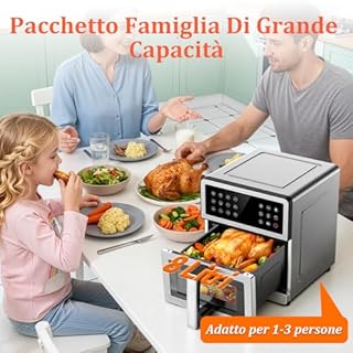 Friggitrice ad Aria 8L XXL | Airfryer Su/Giù Doppi Resistenza, Friggitrice Aria Visiva con Luce Integrata 12 Programmi 2150W Corpo in Metallo, Air Fryer con Ricettario Max 200°C Adatto All Familiare