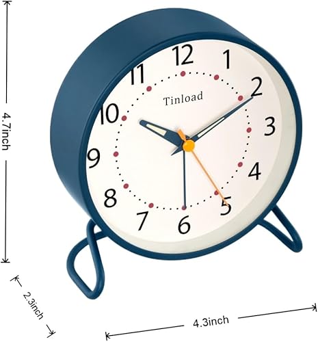 Miniatura 10 de Reloj despertador analógico retro antiguo de 4.5 pulgadas, funciona con pilas, pequeño y silencioso con luz nocturna, funciona con pilas, para sala