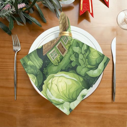 Servilletas reutilizables cuadradas de poliéster verde set x4 miniatura 3
