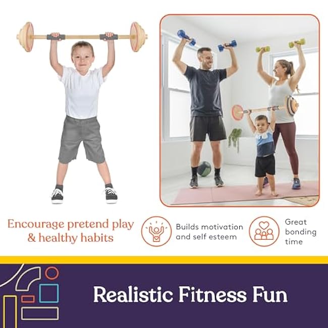 Special Supplies Kids Wooden Play Workout Weights - Adjustable Barbell Weight for Home Gym Equipment, Perfect Exercise Workout Set for School or Home Fitness Activities, Pastel Colors (1 Barbell)