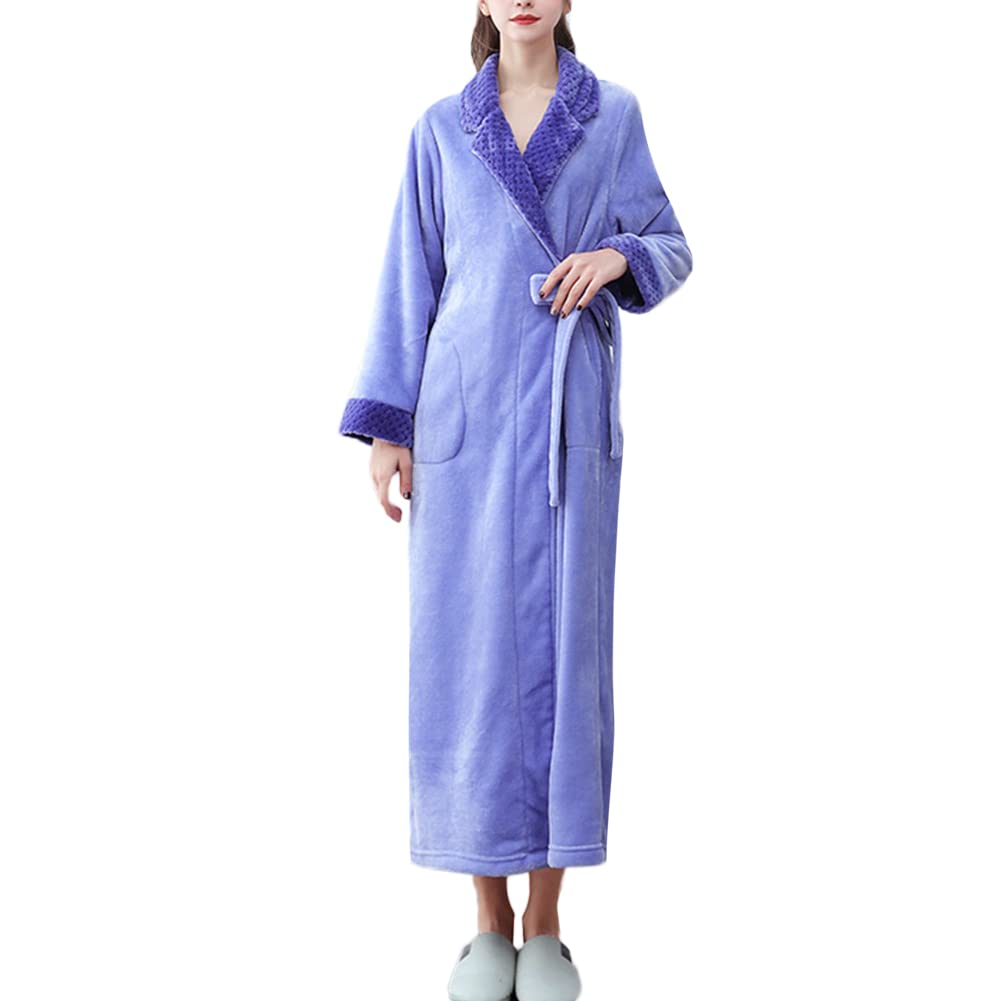 Albornoz para Mujer y Hombre Bata de Baño Largo Microfibra Albornoz Invierno de Baño de Forro Polar con Bolsillos,Suave y Cómodo Batas de Casa con Cuello V Esponjoso Felpa Bata de Noche