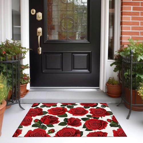 Tapis lavable en machine antidérapant motif rose bordeaux