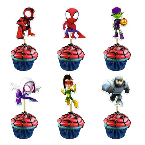 Spde and His Amzing Frinds Cupcake Topper Decoration – Superhero Theme Cupcake Picks for Birthday Party – Mini Character Cake Picks – Party Supplies – Hero Party Cupcake Decorations for Spde Fans