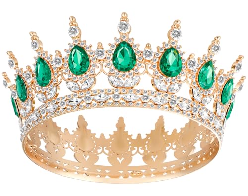 Crown for Women, Queen Crown Tiara for Birthday Party (Gold Green)