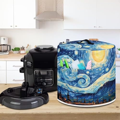 Image of Starry Night Oil Painting Pressure Cooker Lid Cover Artistic Appliance Decorations Recyclable Waterproof Kitchen Accessories Suitable for Round Square Pots Air Fryer Dust Cover
