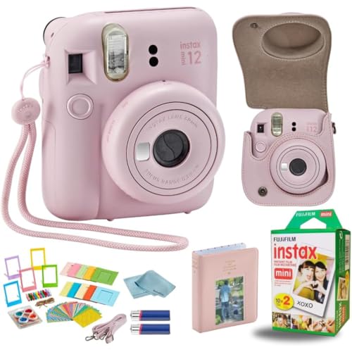 Fujifilm Instant Mini 12 Instant Camera + BluebirdSales Accessory Bundle & Compatible Custom Case + Fuji Instant (20 Shots) Designer Mini Photo Album (60 Pockets) (Blossom Pink)