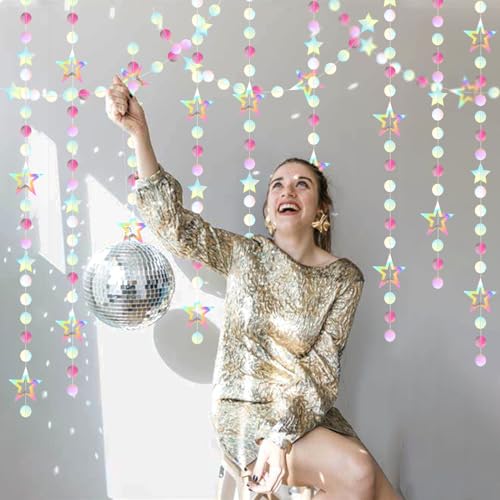 Image of Iridescent-Disco Holographic-Euphoria Star Party-Decoration Garland - 52ft Neon Twinkle Twinkle Little Star Streamers,Wedding Birthday Bachelorette Baby Bridal Shower Engagement Lasting Surprise