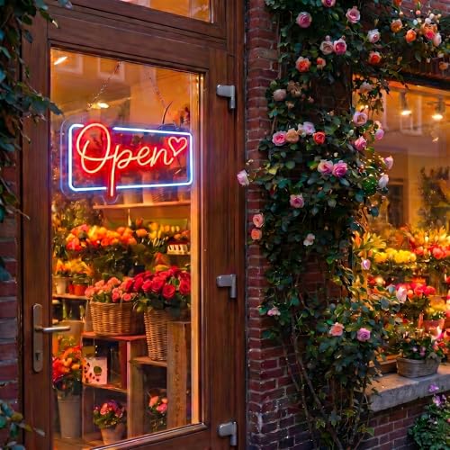 Image of Led Neon Open Signs for Wall Decor Business Open Sign for Store Shop Storefront Window Door Wall- Red&Blue
