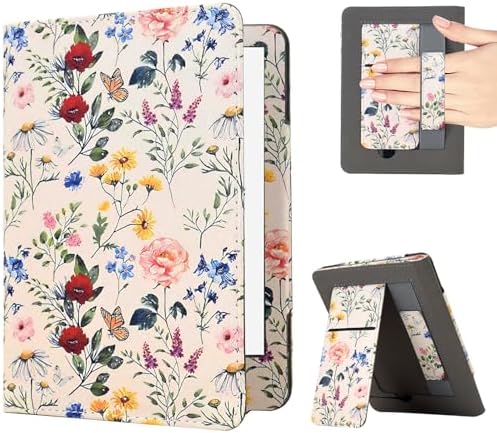 Case for 6" Kindle Paperwhite (10th/7th/6th/5th Generation, 2012-2018 Release), Premium PU Leather Cute Cover Case with Foldable Stand, Hand Strap, Card Slot, Auto Sleep/Wake, Colorful Blossoms