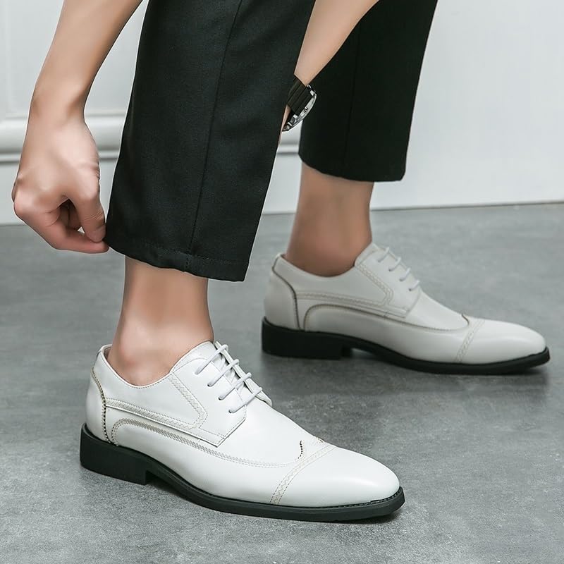 Men Dress Oxford Formal Shoes Lace-up Pointed Toe Pu Leather Rubber Sole Slip Office Business Casual4