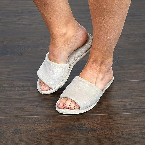 Dearfoams Women's Beatrice Velour Slide Slipper, Pewter, Large | Image 1