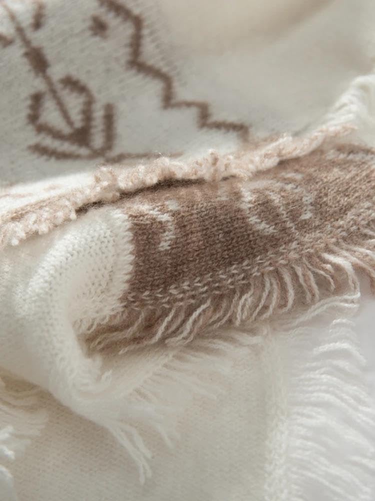 Szalik kaszmirowy, Wełniany szal z kaszmiru Chusta Pashmina teksturowanymi frędzlami Lekki, cienki dla kobiet i mężczyzn(Beige)