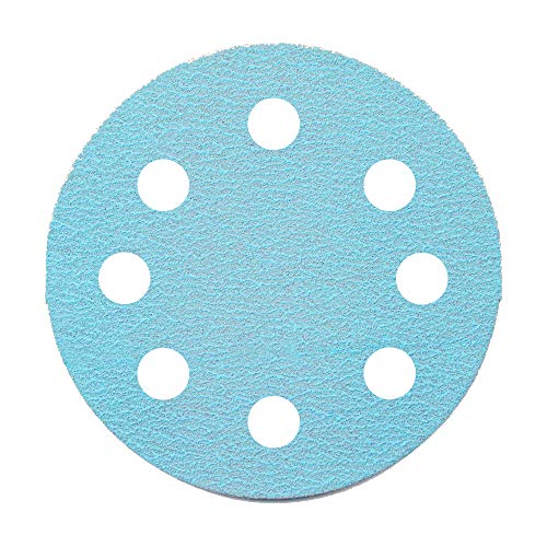 Mercer Industries Aqua Stearated Aluminum Oxide Hook & Loop Discs, 5" x 8 Dust Holes, Grit 100C, 50 Pack Cover