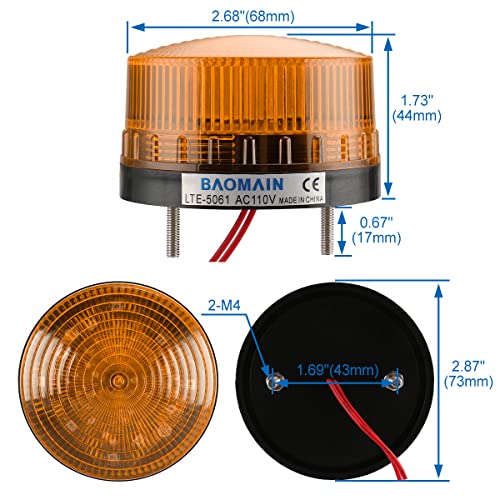 Baomain Industrial Signal Round Yellow Warning Light Strobe Warning Lamp Lte-5061 Ac 110V #TOP1