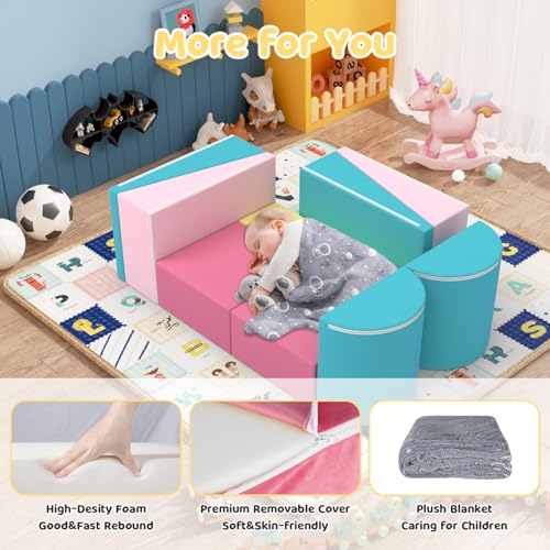 BIERUM-Kids-Couch-12PCS-Modular-Kids-Play-Couch-with-Blanket-Color-Blocking-Toddler-Couch-for-Playroom-Convertible-Kids-Foam-Climbing-Play-Set-Imaginative-Creative-Play-Sofa-for-Boys-Girls BIERUM Kids Couch 12PCS Modular Kids Play Couch with Blanket Color Blocking Toddler Couch for Playroom Convertible Kids Foam Climbing Play Set Imaginative Creative Play Sofa for Boys Girls