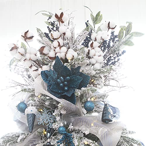 Sea Team 6-Pack Artificial Glitter Poinsettia Christmas Flower Ornaments Tree Decorations, 10-Inch, Stone Blue #TOP4