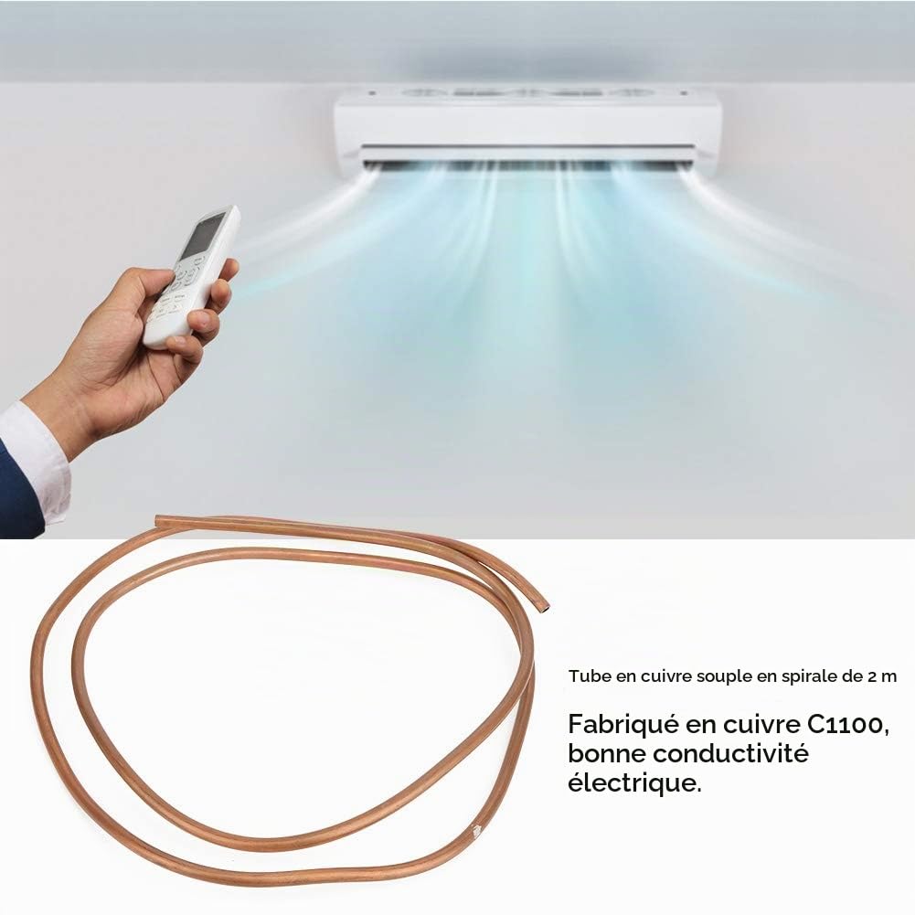 Tube en cuivre de 8 mm - Tube rond en cuivre souple - 2 m de long - Tuyau en cuivre - Tube rond en cuivre - Pour générateurs, technique de refroidissement, climatisation, câbles, brosses, boussole