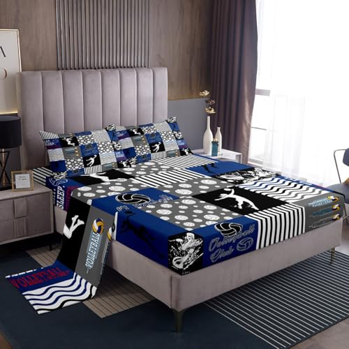 jejeloiu Volleyball Bed Sheets Set for Kids Boys Girls Twin Size Sports Game Fitted Sheet Volleyball Player Bedding Collection Ball Sports Theme Bedding Set Ball Games
