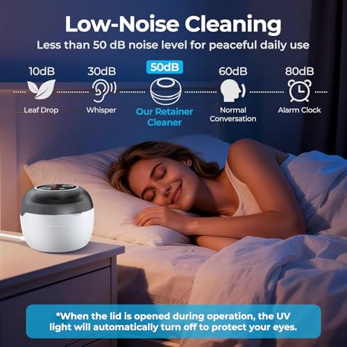 Image of Ultrasonic Retainer Cleaner Machine, Denture Cleaner for Mouth Guard, Night Guard, Aligner, Dentures, Jewelry, Toothbrush Heads, 45kHz 250ML UV Ultrasonic Denture Ultra Sonic Cleaning for Retainers