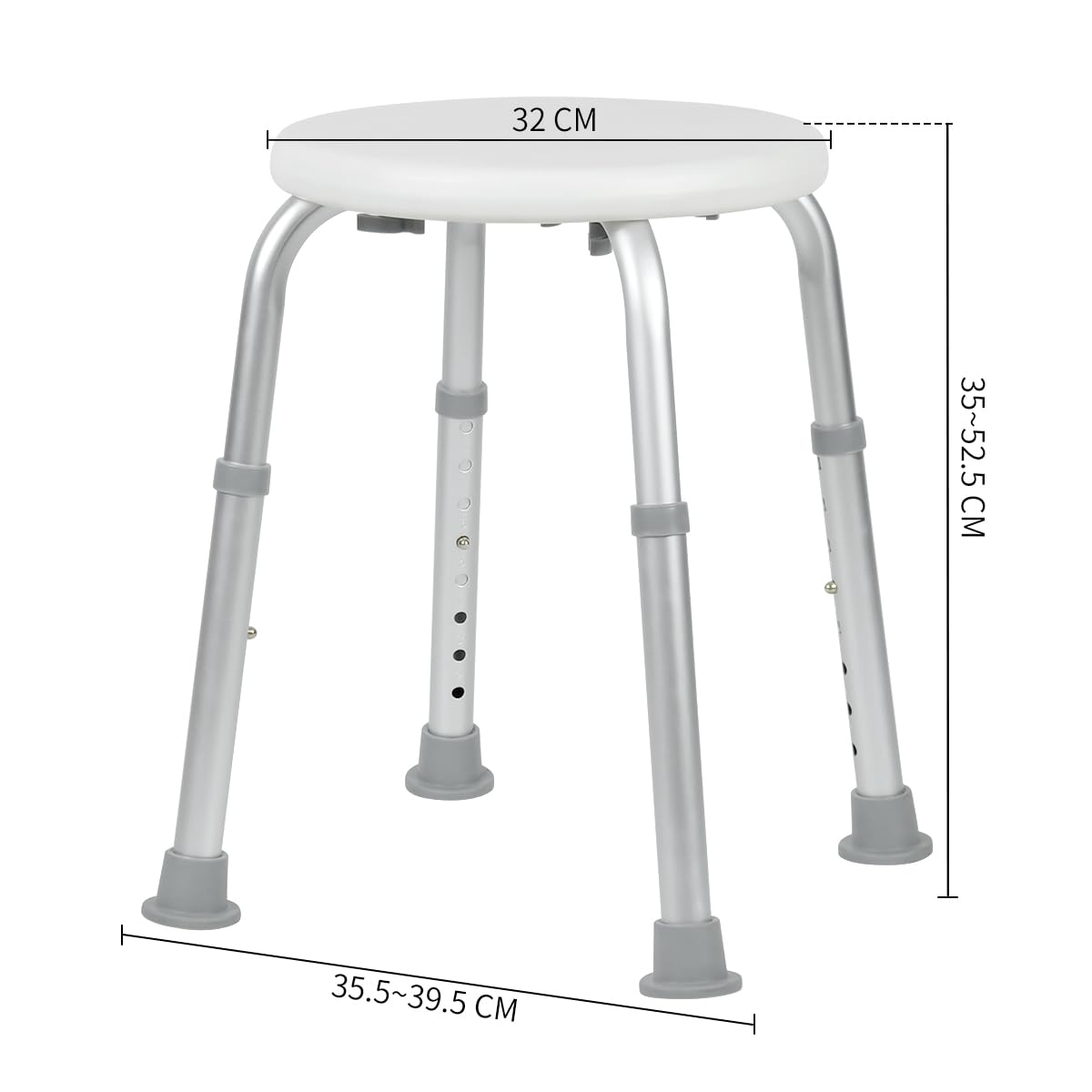 Sgabello Doccia Anziani; Altezza Regolabile, Piedini Antiscivolo, Sgabello da Bagno per Anziani e Disabili, Facile da Montare - Peso Massimo 120 kg - Diametro Seduta 32cm