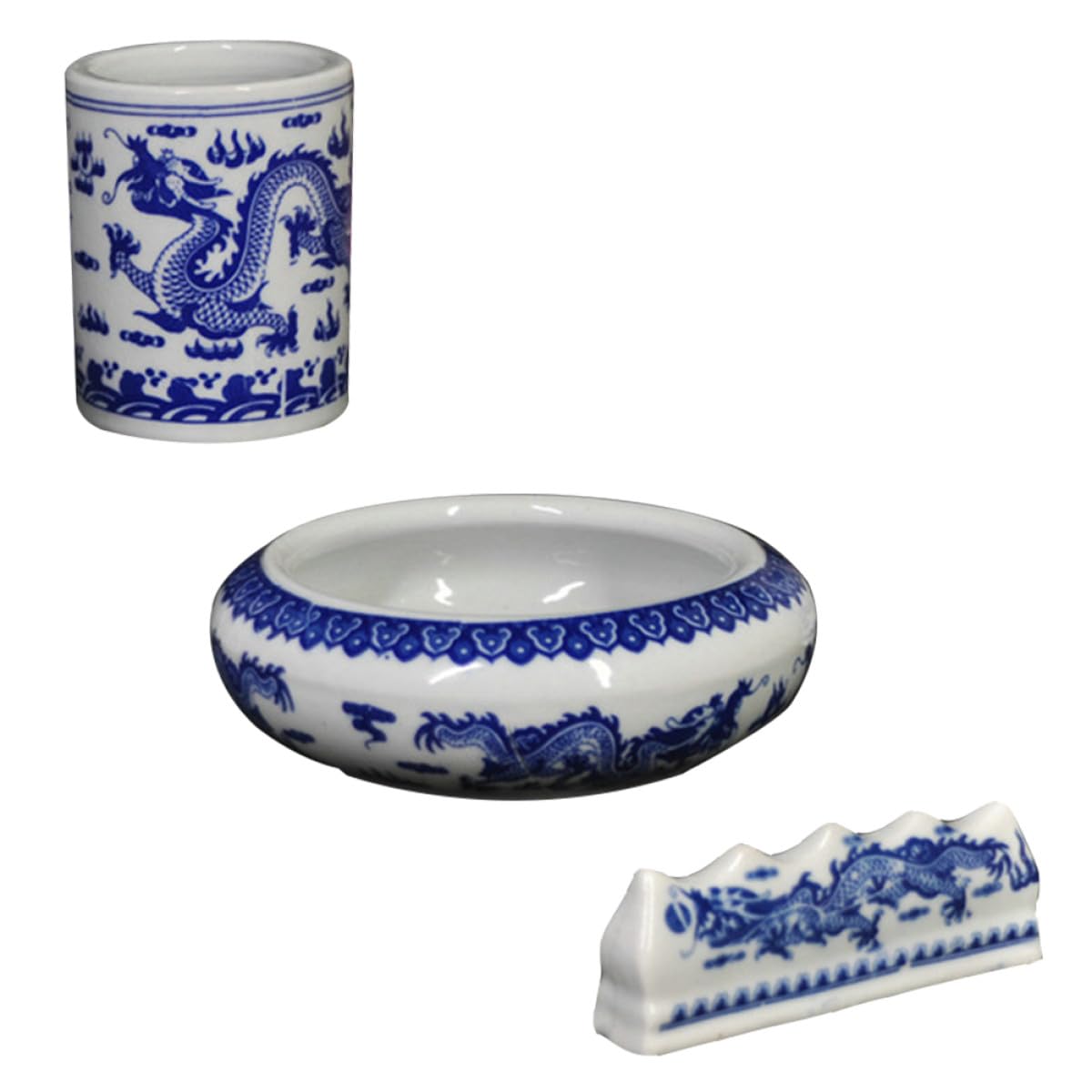Homoyoyo Pot à Pinceaux En Céramique Bleu Et Blanc Petit, Bac De Lavage Multifunction, Cylindre De Rangement Pour Calligraphie, Accessoires Bureau Maison, Fournitures Scolaires