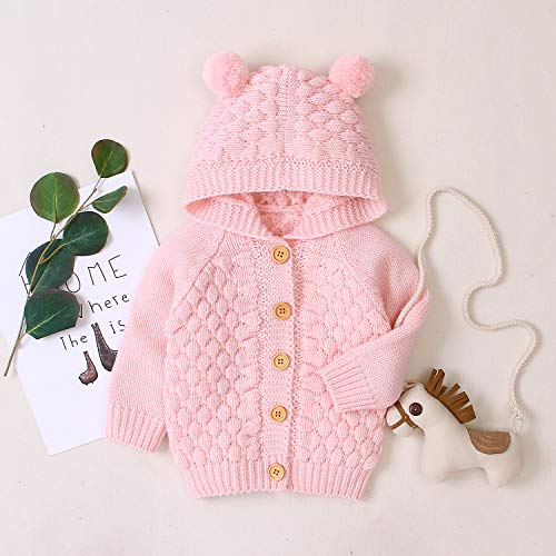 Newborn Baby Girls Boys Knit Cardigan Hooded Sweater, Infant Button-Down Cotton Outfits, Unisex Baby Basic Clothes (Pink, 6-9 Months) #TOP5