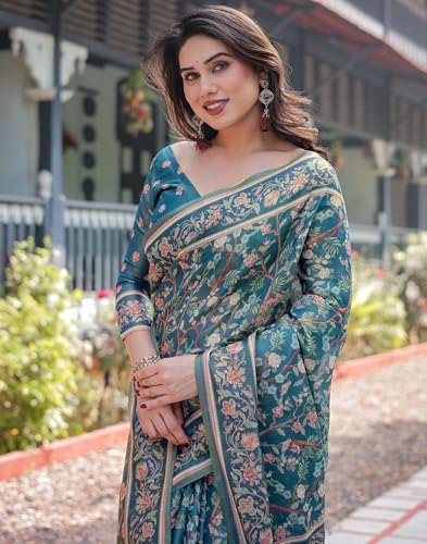 Image of SIRIL Women's Cotton Linen Printed Handloom Saree with Unstitched Blouse Piece