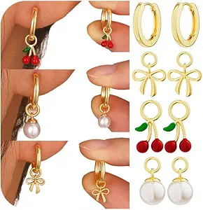 Pearl Earrings for Women - Dainty Gold Earrings Trendy 14K Gold Plated Freshwater Pearl Dangle Hoop Stud Earrings for Women Wedding Jewelry Gift for Women