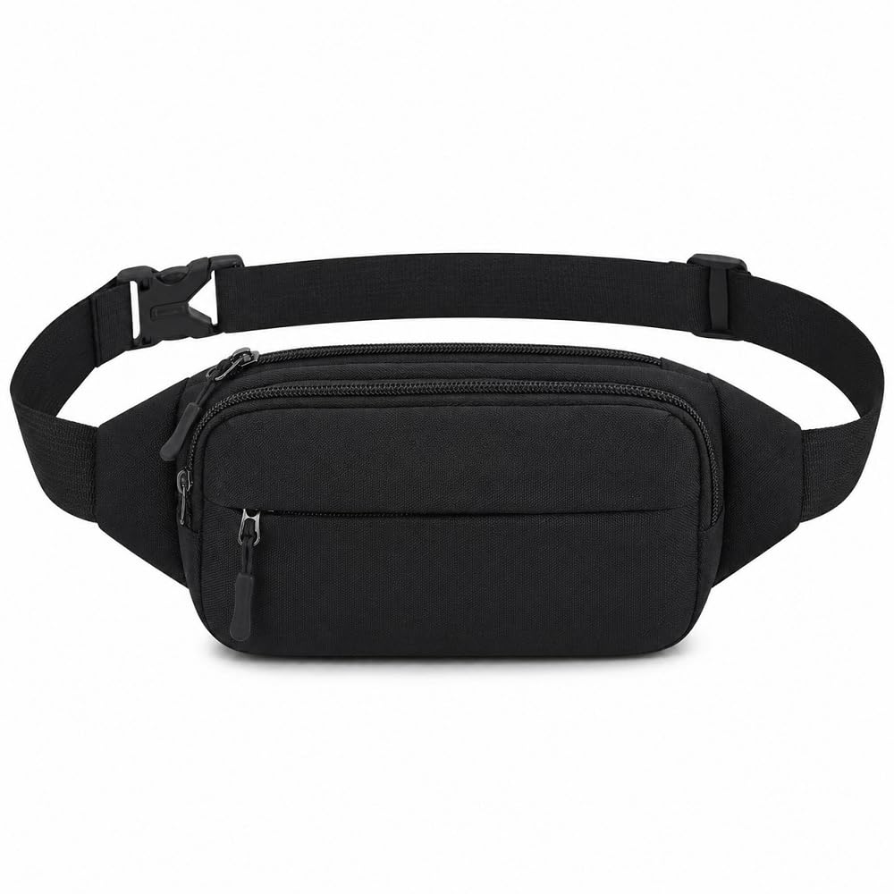 Waterproof Bumbags Waist Fanny Pack Running Belt Ladies Fashion Bum Bag with Adjustable Belt for Sport Running Hiking Jogging Travel Dog wolking Women Men (Black-A)