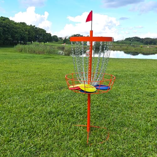 Image of Disc Golf Basket - Portable Disc Golf Target with Heavy Duty 24-Chains Come with 6pcs Disc Golf Discs and Carry Bag, Ground Stake -Suitable for Players of All Levels - Multi Color Available