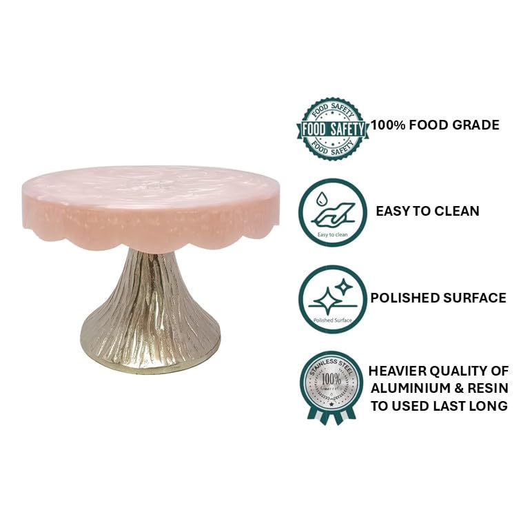 Image of Elegant Pink Resin Cake Stand with Metallic Pedestal - Perfect for Dessert Displays at Any Event, Adding a Touch of Sophistication and Charm to Your Table Setting