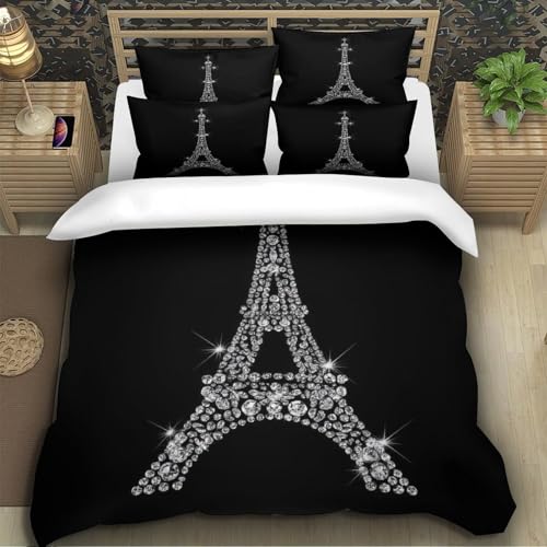 Parure de lit Tour Eiffel 140x200 microfibre avec housse de couette imprimée en 3D pour enfant
