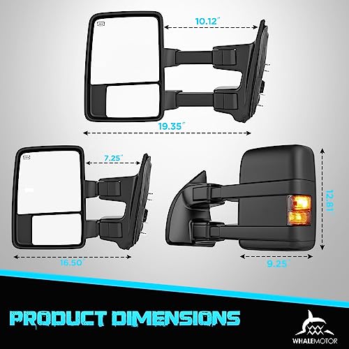 Image of Smoked Power Heated Tow Mirrors Compatible with Ford Super Duty(2003 2004 2005 2006 2007) and Excursion(2001-2005), Extended Trailer Towing Side Mirrors w /Turn Signal for F250 F350 F450 F550