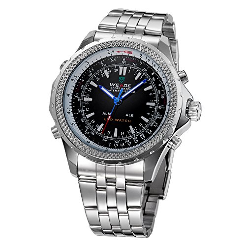 Image of Weide Big & Bold Dial Design,Original Japan Module PC21S Movement & LED Digital Movement Steel Band Analog Digital Watch 904-1C