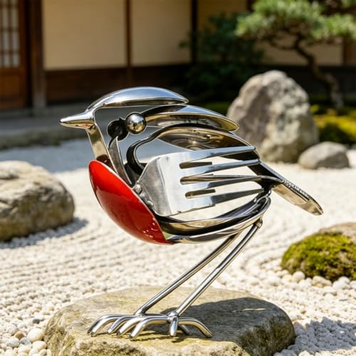 TERRAFYNE Hopewings Robin Bird Metal Art Sculpture, Handcrafted Steel Animal Statue, Waterproof Rustproof Indoor Outdoor Decorative Figurine, Unique Home Garden Patio Office Desk Ornament Craft Gift