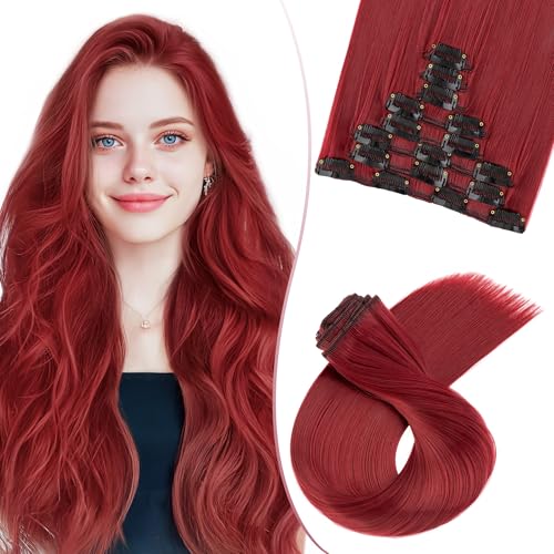 SEGO Pro 45cm Extension Clip Cheveux Naturel Synthétique 8 PCS #Vin Rouge Rajout Cheveux Clip in Hair Extensions (130g)