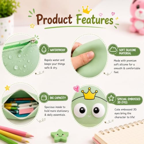 Image of FINEMOE 3D Pencil Pouch for Kids, Set of 10 Waterproof Pencil Case & Pen Holder, Cute School Stationery Pouch, Birthday Party Return Gifts for Boys & Girls Age 3-12